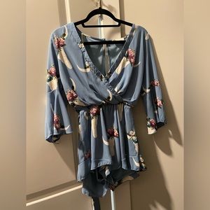 Blue Sleeved Romper w Belt